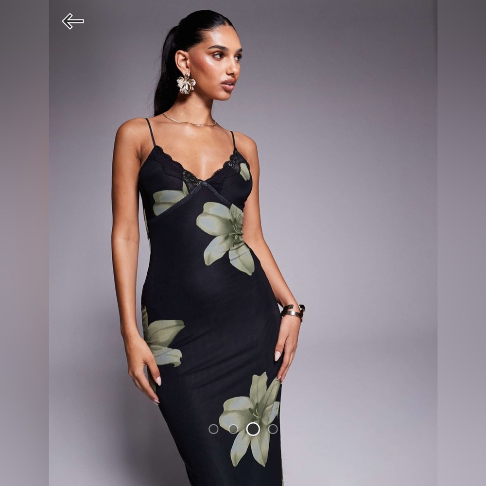 Princess Polly Black Dress with Floral Accent NWT